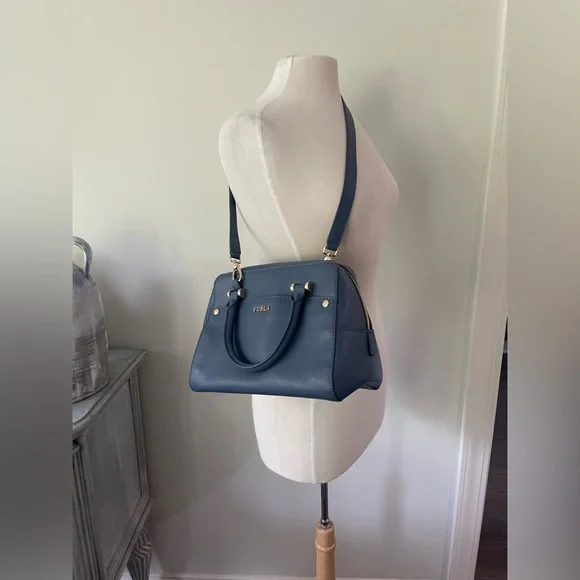 Furla blue leather crossbody satchel bag - Picture 3 of 16